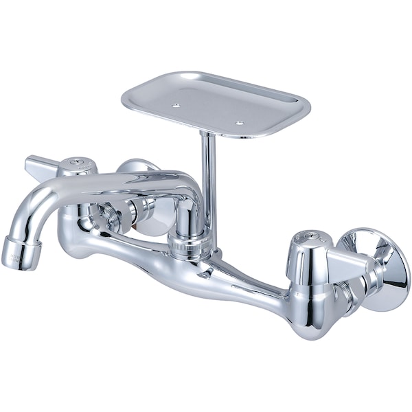 Two Handle Wallmount Kitchen Faucet, NPT, Wallmount, Polished Chrome